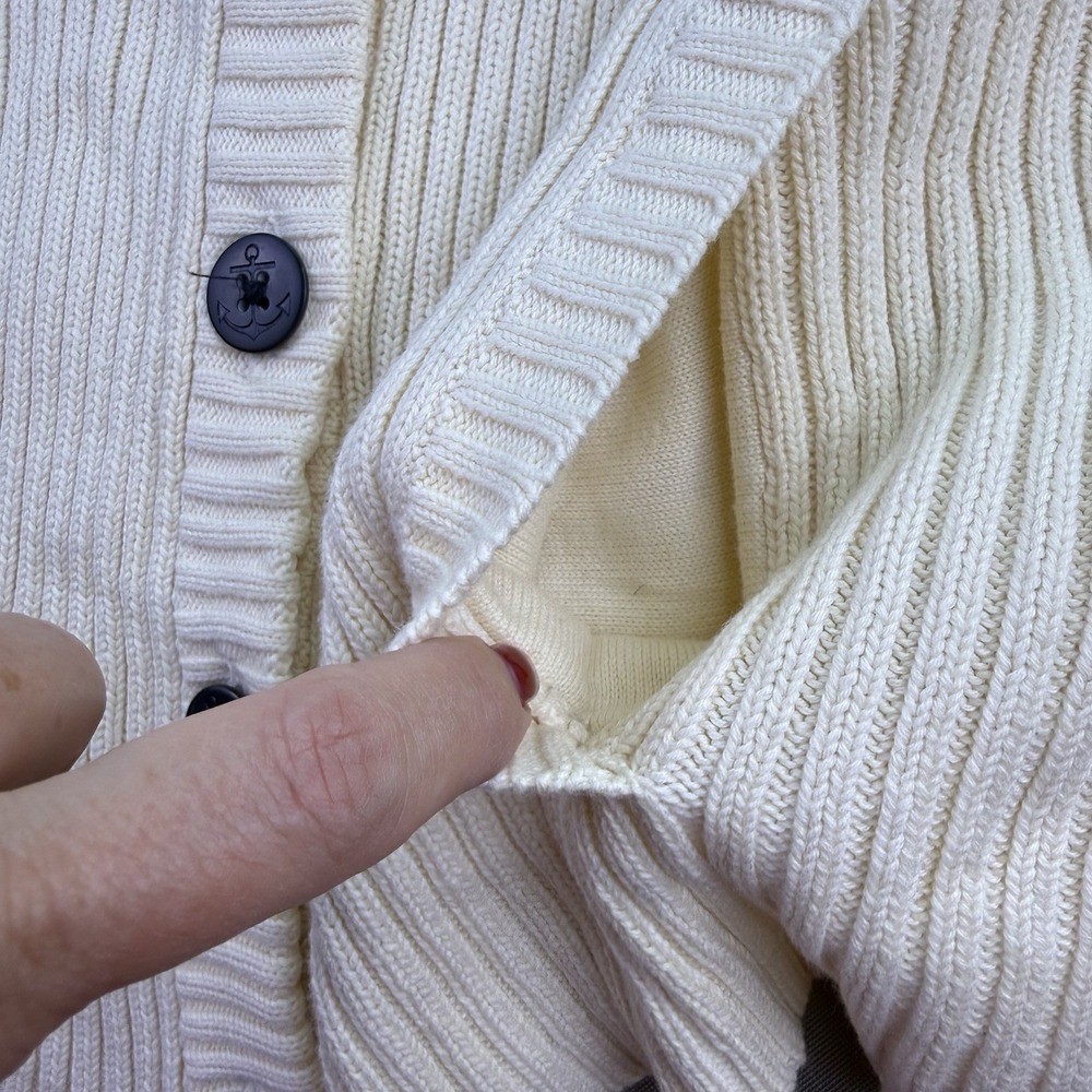 VTG Lauren Ralph Lauren Women's Size XL Ivory‎ Ribbed Cardigan Crest 100% Cotton - Picture 6 of 11